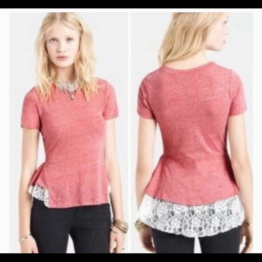 Free People Tulip Lace Trim Peplum Tee Top